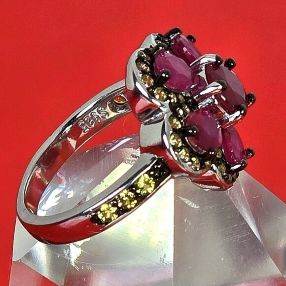925 Sterling Silver Ring Sz 6.5 with Natural Round Ruby 6mm & Sapphire Gemstones - Picture 2 of 11